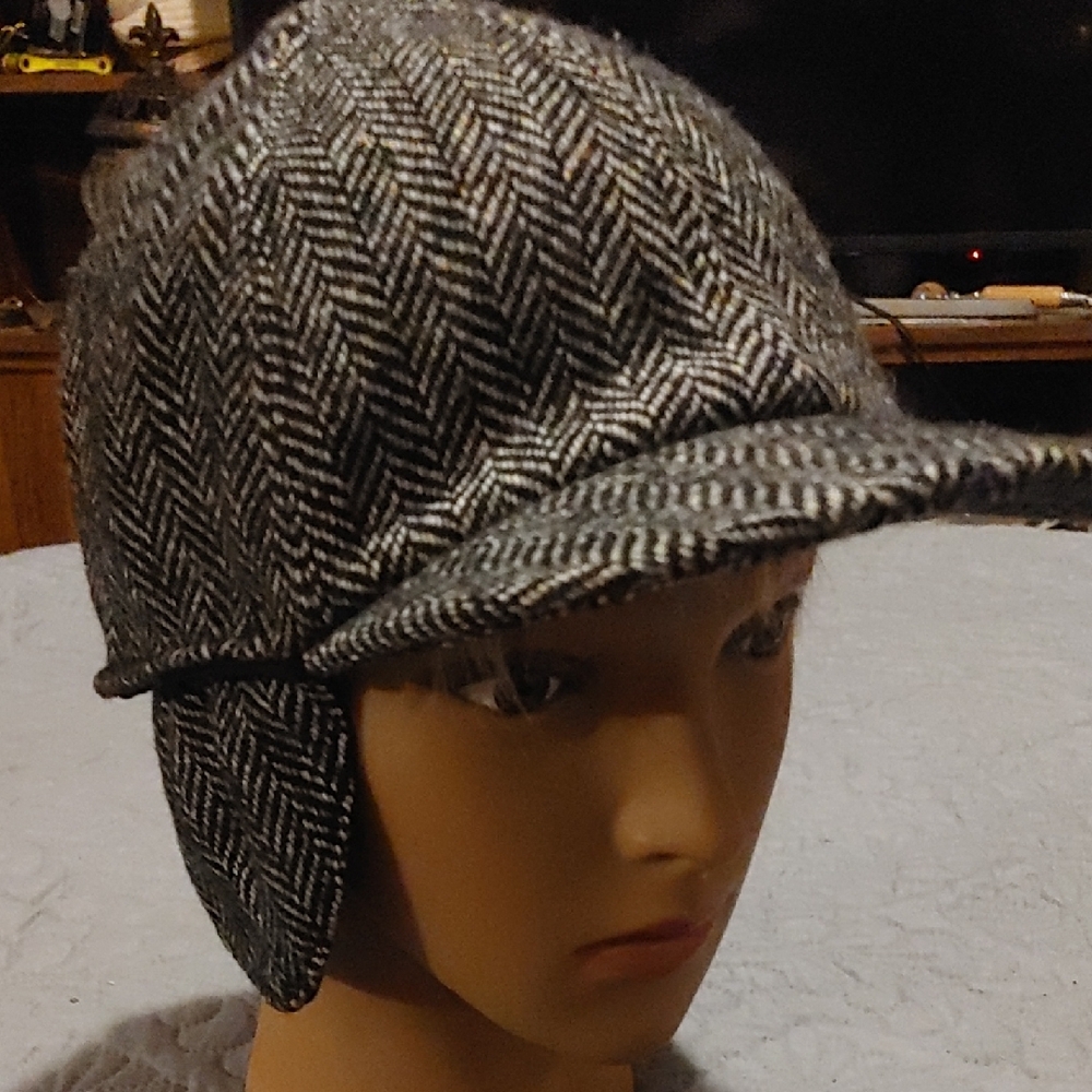 Herringbone Tweed Cap with Ear Flaps